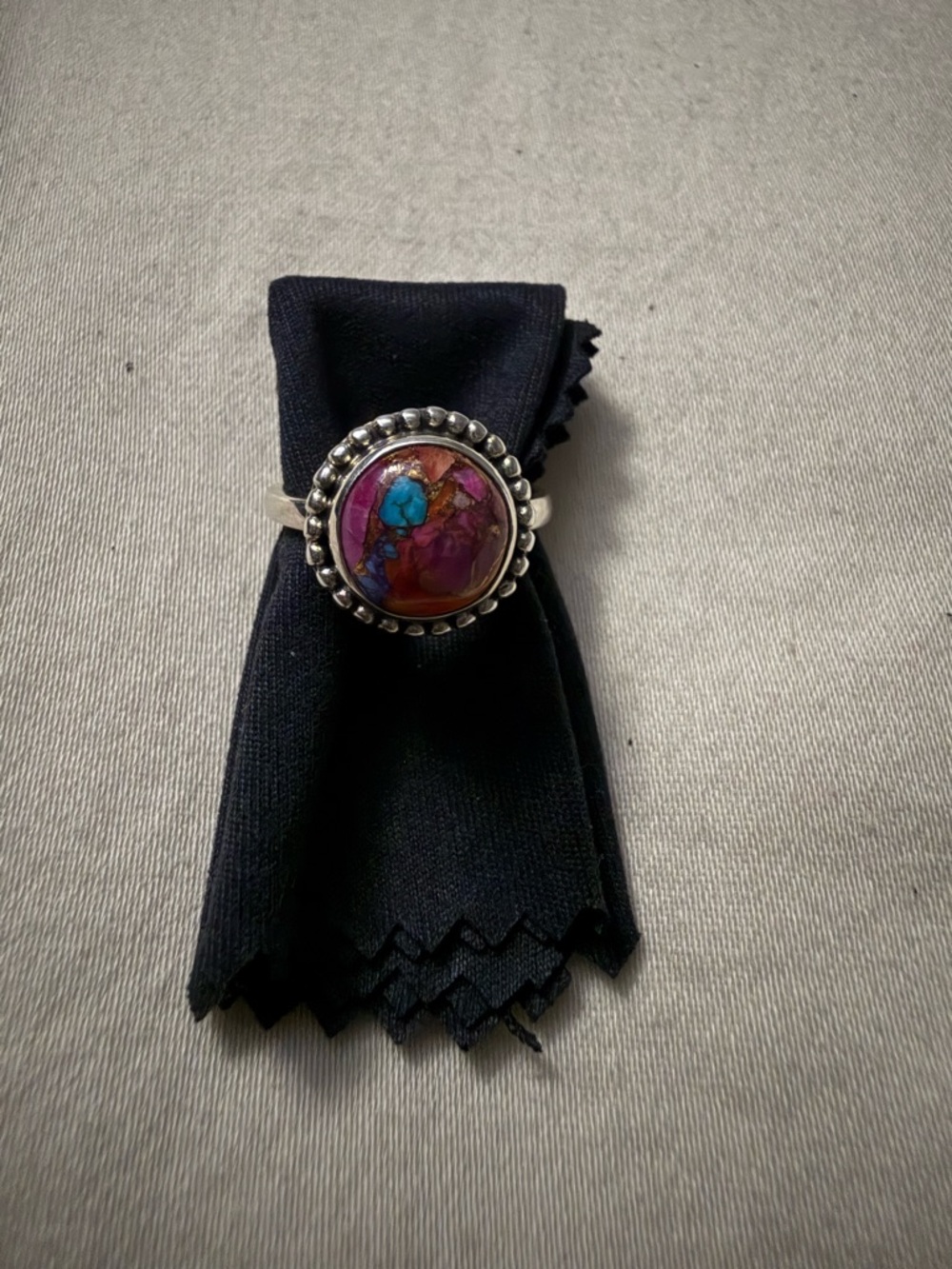 925 Sterling silver ring with kingman pink dahlia turquoise stone